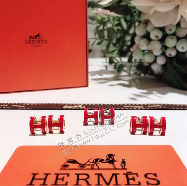 Hermes首飾品 愛馬仕s925純銀耳環 Hermes經典大號H琺瑯橢圓耳釘  zgh1513
